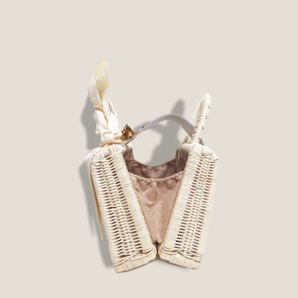 NEW MME. MINK Monaco Organic Woven Wicker Tote Bag, Ivory / Cream Colour - Picture 4 of 4